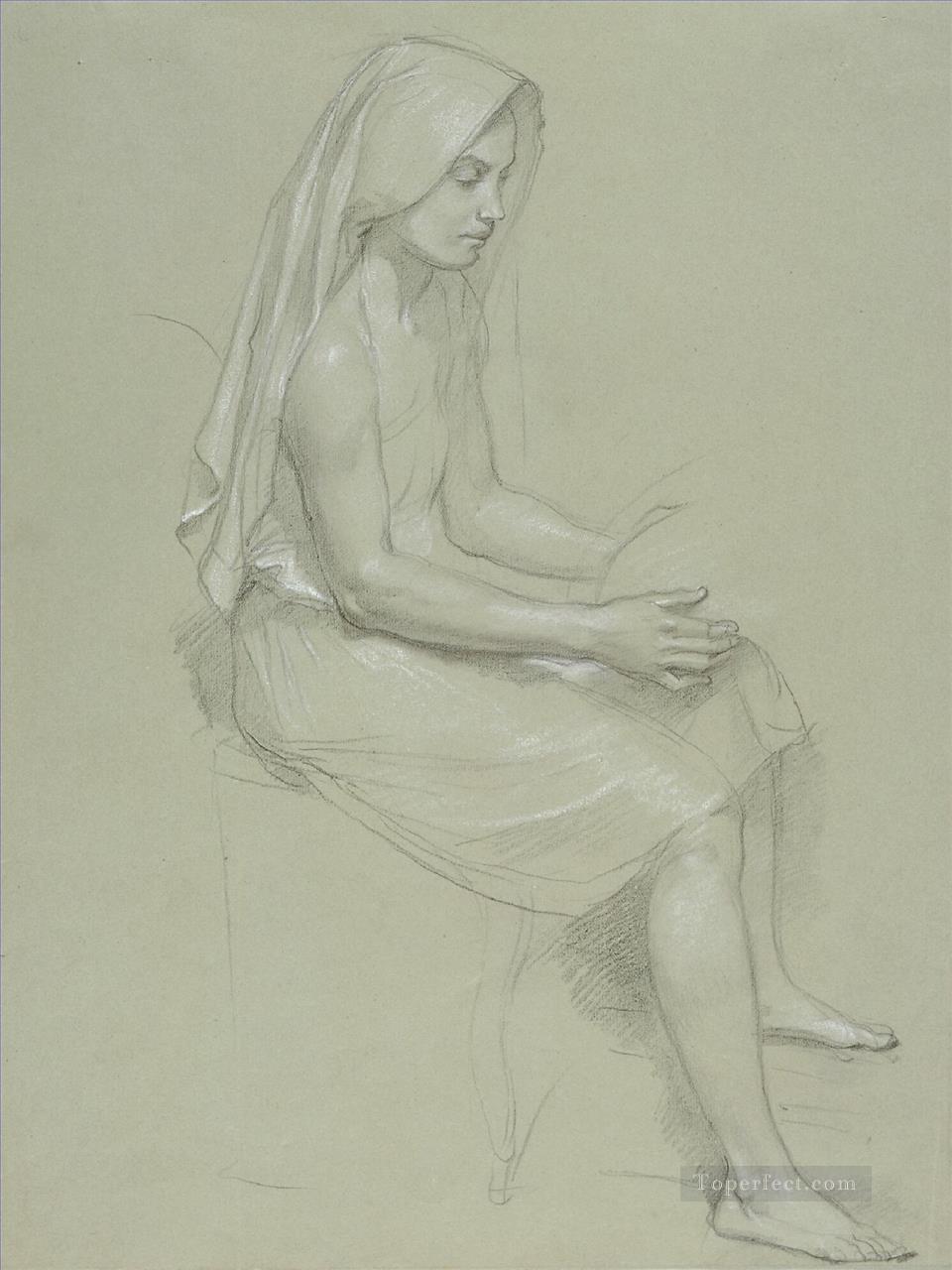ベールをかぶった着席女性像の習作 リアリズム ウィリアム・アドルフ・ブーグロー油絵